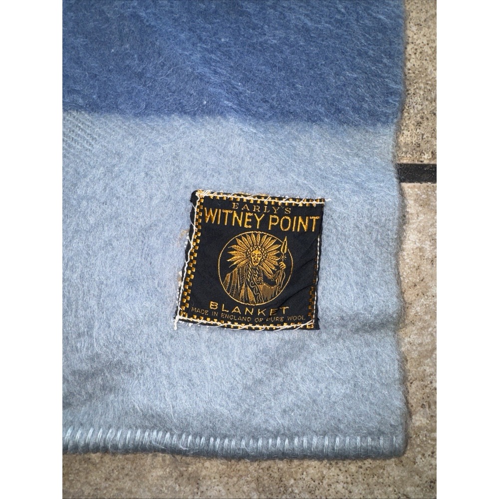 Early's Witney Point Blanket Grey Blue 4 Point Pure Wool Made in England Vintage